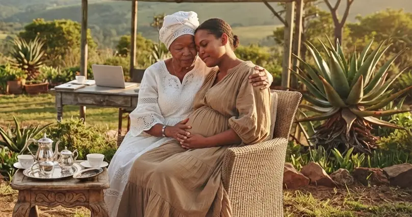 Prof Mama Jafali sitting with an expectant client